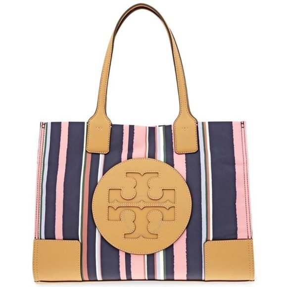 Tory Burch Handbags - Tory Burch Ella Striped Nylon Tote Bag in Blue & Pink LIKE NEW